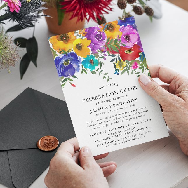 Bright & Bold Floral Celebration of Life Invitation (Creator Uploaded)
