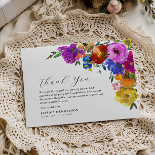 Bright & Bold Floral Sympathy Funeral Memorial Thank You Card