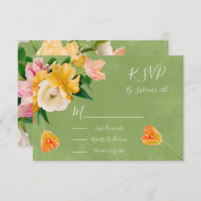 Bright Bold Floral Wedding response cards RSVP (Front/Back)