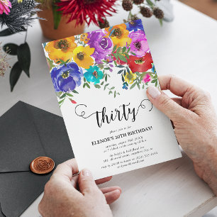 Bright & Bold Florals 30th Birthday Invitation