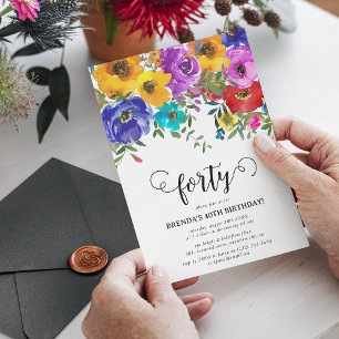 Bright & Bold Florals 40th Birthday Invitation