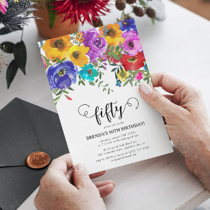 Bright & Bold Florals 50th Birthday Invitation