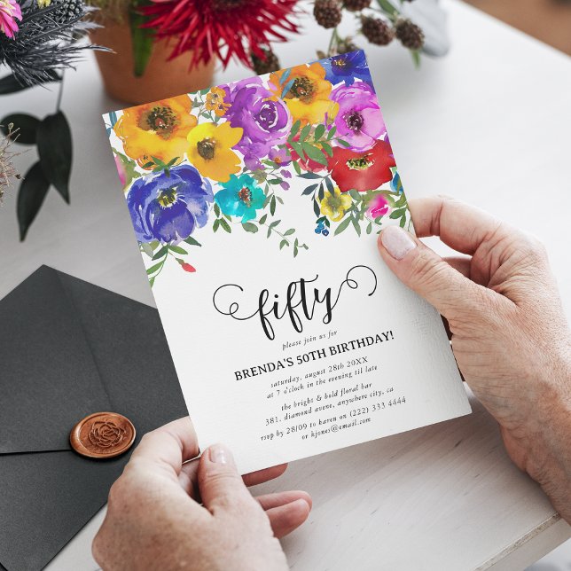 Bright & Bold Florals 50th Birthday Invitation (Creator Uploaded)