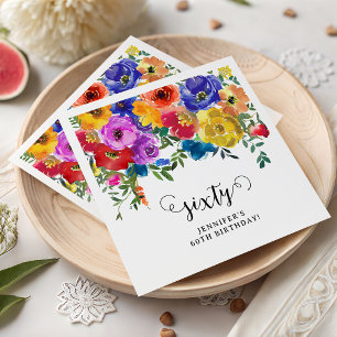 Bright & Bold Florals 60th Birthday Napkin