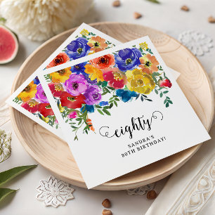 Bright & Bold Florals 80th Birthday Napkin