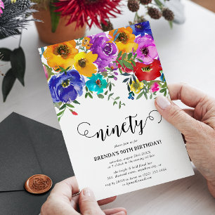 Bright & Bold Florals 90th Birthday Invitation