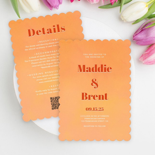 Bright & Bold Gradient Orange QR Code Wedding Invitation (Creator Uploaded)