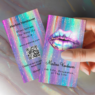 Bright Bold Holographic Lips Business Card