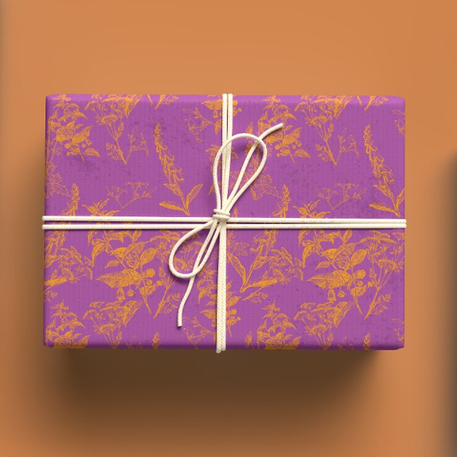 Bright & Bold Hot Pink and Gold Wildflower Wrapping Paper Sheet (Creator Uploaded)