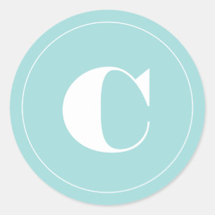 bright bold initial light blue classic round sticker