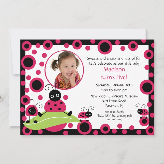 Bright & Bold Ladybug Photo Birthday Invitation (Front)