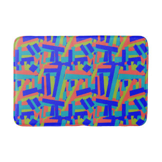 Bright Bold Lime Blue Coral Abstract Patches Bath Mat