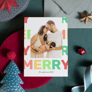 Bright Bold Merry Custom Photo Xmas Holiday Card