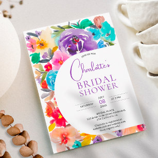 Bright bold modern floral arch chic bridal shower invitation