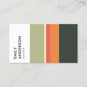 BRIGHT BOLD MODERN ORANGE BEIGE PINK NAVY STRIPES BUSINESS CARD