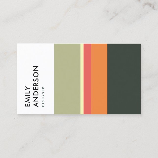 BRIGHT BOLD MODERN ORANGE BEIGE PINK NAVY STRIPES BUSINESS CARD (Front)