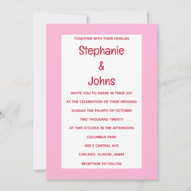 Bright Bold Orange Pink Boho Retro Floral Wedding Invitation (Front)