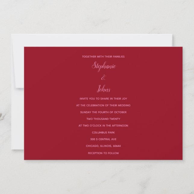 Bright Bold Orange Red Pink Colourful Wedding Invitation (Front)