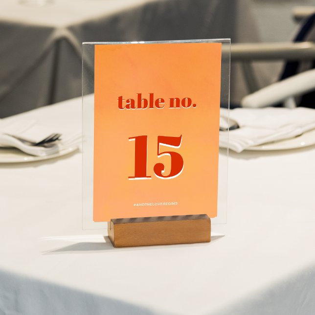 Bright & Bold Orange Sunset Watercolor Wedding Table Number (Creator Uploaded)