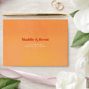Bright & Bold Orange Watercolor Sunset Wedding Envelope