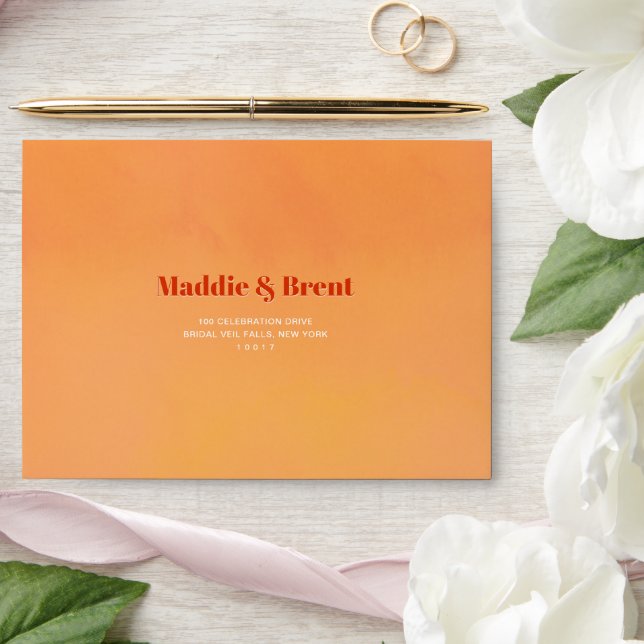 Bright & Bold Orange Watercolor Sunset Wedding Envelope (Wedding)