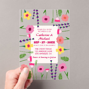 Bright & Bold Pink Colourful Floral Wedding Acrylic Invitations