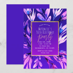 Bright Bold Purple Watercolor Botanical Glam Party Invitation