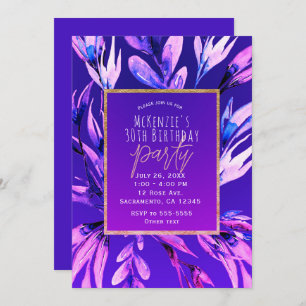 Bright Bold Purple Watercolor Botanical Glam Party Invitation