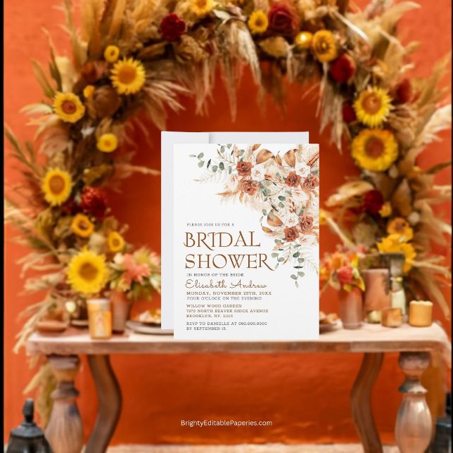 Bright Bold Terracotta Boho Autumn Bridal Shower Invitation (Creator Uploaded)