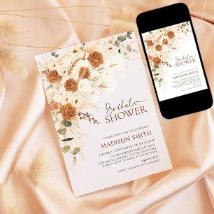 Bright Bold Terracotta Boho QR Code Bridal Shower Invitation