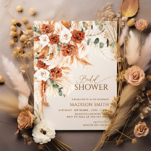 Bright Bold Terracotta Floral Boho Bridal Shower Invitation