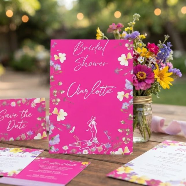 Bright bold wild flowers script bridal  invitation (Creator Uploaded)
