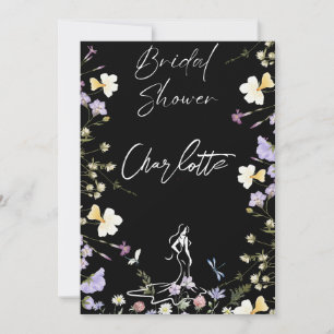 Bright bold wild flowers script bridal  invitation