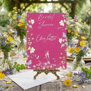 Bright bold wild flowers script bridal shower invitation