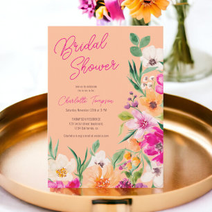 Bright bold wild flowers script bridal shower invitation