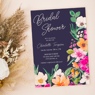 Bright bold wild flowers script bridal shower invitation