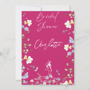 Bright bold wild flowers script bridal shower invitation