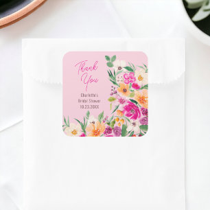 Bright bold wild flowers script bridal shower square sticker