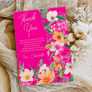 Bright bold wild flowers script bridal shower thank you card