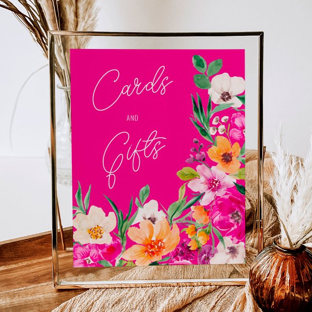 Bright bold wild flowers welcome bridal shower poster (Bright bold wild flowers welcome bridal shower poster on neon pink)