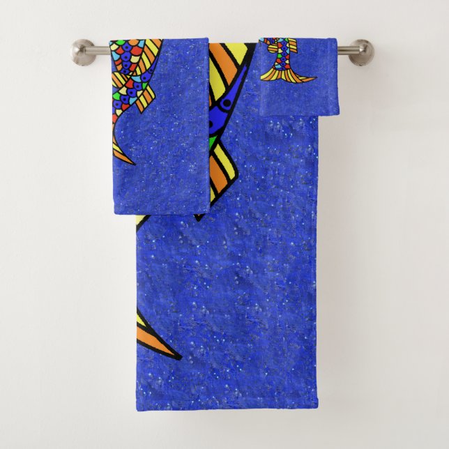Bright Boldly Coloured Fish Red Blue Yellow Orange Bath Towel Set (Insitu)
