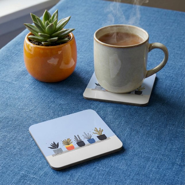 Bright Botanical potted house Plant Illustration Coaster (Bright Botanical potted house Plant Illustration Beverage Coaster.)