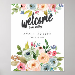BRIGHT BOTANICAL WELCOME TO OUR WEDDING -GREY POSTER