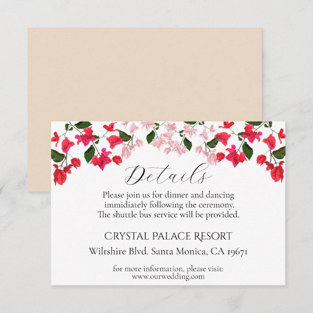 Bright Bougainvillea flower Wedding Enclosure Card (Front/Back)
