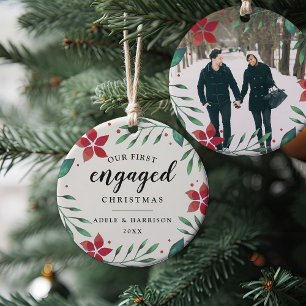 Bright Boughs   First Engaged Christmas Photo Ceramic Tree Decoration