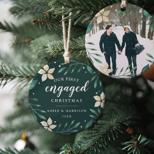 Bright Boughs   First Engaged Christmas Photo Ceramic Tree Decoration