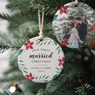 Bright Boughs   First Married Christmas Photo Ceramic Tree Decoration