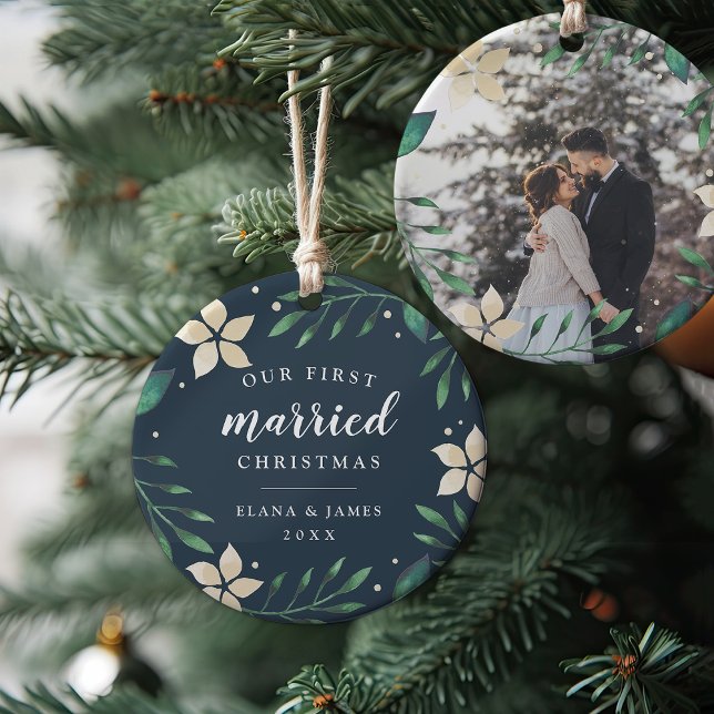 Bright Boughs | First Married Christmas Photo Ceramic Tree Decoration (Creator Uploaded)