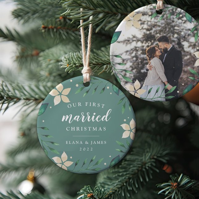 Bright Boughs | First Married Christmas Photo Ceramic Tree Decoration (Creator Uploaded)