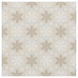 Bright Brown Tan Winter White Snowflake Pattern Fabric